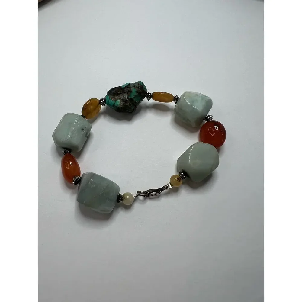 Handmade Turquoise and Agate Chunky Beaded Bracelet Clasp‎ Closure